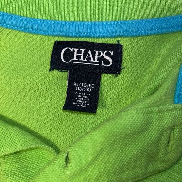 Chaps neon green button up polo size boys xl - Picture 3 of 3